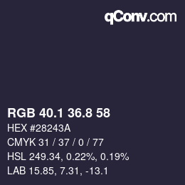 Color code: RGB 40.1 36.8 58 | qconv.com