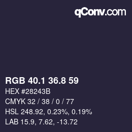 Color code: RGB 40.1 36.8 59 | qconv.com