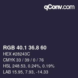 Color code: RGB 40.1 36.8 60 | qconv.com