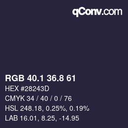 Color code: RGB 40.1 36.8 61 | qconv.com