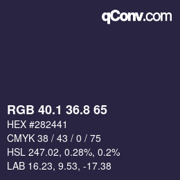 Farbcode: RGB 40.1 36.8 65 | qconv.com