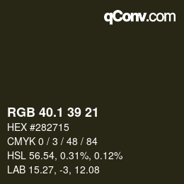 カラーコード: RGB 40.1 39 21 | qconv.com