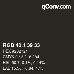 カラーコード: RGB 40.1 39 33 | qconv.com