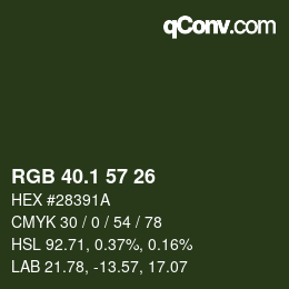 カラーコード: RGB 40.1 57 26 | qconv.com