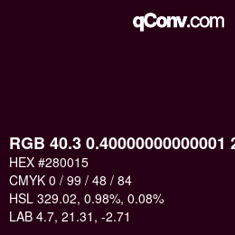 カラーコード: RGB 40.3 0.40000000000001 21 | qconv.com