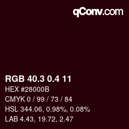 カラーコード: RGB 40.3 0.4 11 | qconv.com
