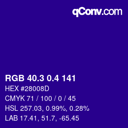 カラーコード: RGB 40.3 0.4 141 | qconv.com