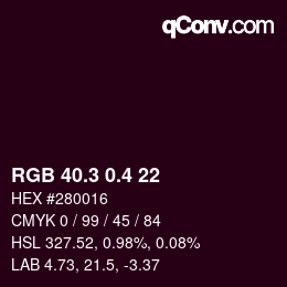 カラーコード: RGB 40.3 0.4 22 | qconv.com