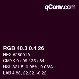 カラーコード: RGB 40.3 0.4 26 | qconv.com