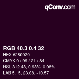 カラーコード: RGB 40.3 0.4 32 | qconv.com