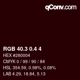 カラーコード: RGB 40.3 0.4 4 | qconv.com