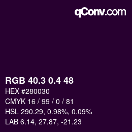 カラーコード: RGB 40.3 0.4 48 | qconv.com