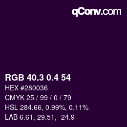 カラーコード: RGB 40.3 0.4 54 | qconv.com