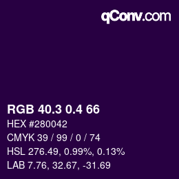 カラーコード: RGB 40.3 0.4 66 | qconv.com