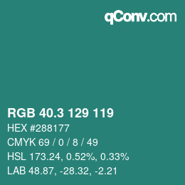 カラーコード: RGB 40.3 129 119 | qconv.com