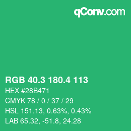カラーコード: RGB 40.3 180.4 113 | qconv.com