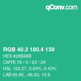 カラーコード: RGB 40.3 180.4 139 | qconv.com
