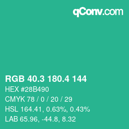 カラーコード: RGB 40.3 180.4 144 | qconv.com