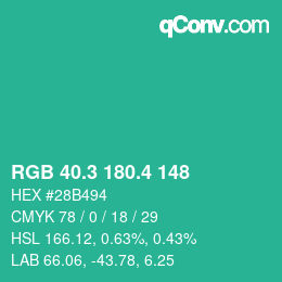 カラーコード: RGB 40.3 180.4 148 | qconv.com