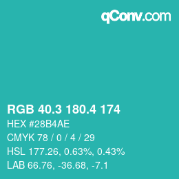 カラーコード: RGB 40.3 180.4 174 | qconv.com