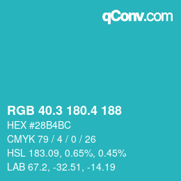 カラーコード: RGB 40.3 180.4 188 | qconv.com