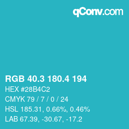 カラーコード: RGB 40.3 180.4 194 | qconv.com