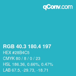 カラーコード: RGB 40.3 180.4 197 | qconv.com