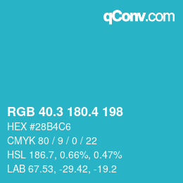 カラーコード: RGB 40.3 180.4 198 | qconv.com
