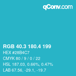 カラーコード: RGB 40.3 180.4 199 | qconv.com