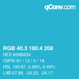 カラーコード: RGB 40.3 180.4 208 | qconv.com