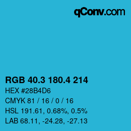 カラーコード: RGB 40.3 180.4 214 | qconv.com