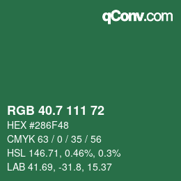 カラーコード: RGB 40.7 111 72 | qconv.com