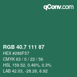 カラーコード: RGB 40.7 111 87 | qconv.com