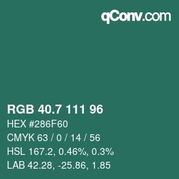 カラーコード: RGB 40.7 111 96 | qconv.com