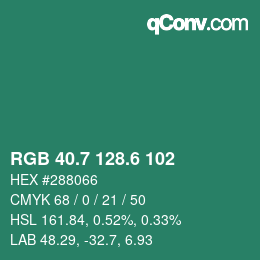 カラーコード: RGB 40.7 128.6 102 | qconv.com