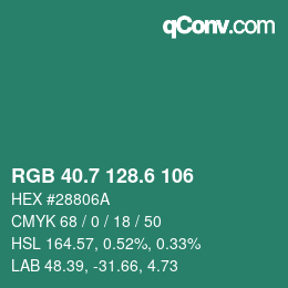 カラーコード: RGB 40.7 128.6 106 | qconv.com