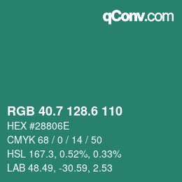 カラーコード: RGB 40.7 128.6 110 | qconv.com