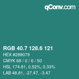 カラーコード: RGB 40.7 128.6 121 | qconv.com