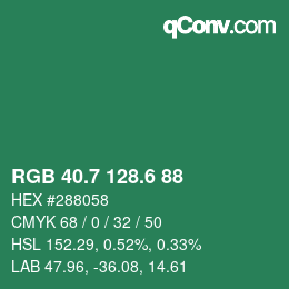 カラーコード: RGB 40.7 128.6 88 | qconv.com