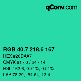 カラーコード: RGB 40.7 218.6 167 | qconv.com