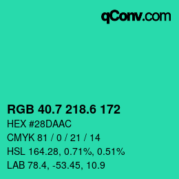 カラーコード: RGB 40.7 218.6 172 | qconv.com