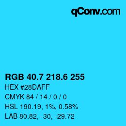 カラーコード: RGB 40.7 218.6 255 | qconv.com