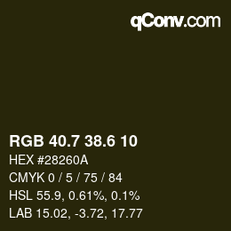 カラーコード: RGB 40.7 38.6 10 | qconv.com