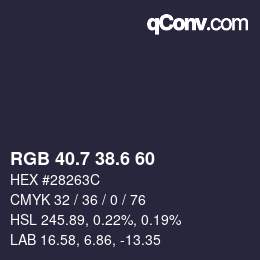 カラーコード: RGB 40.7 38.6 60 | qconv.com
