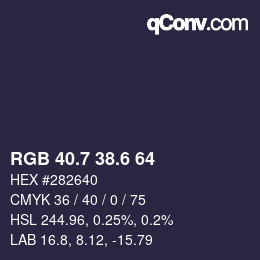 カラーコード: RGB 40.7 38.6 64 | qconv.com