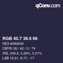 カラーコード: RGB 40.7 38.6 66 | qconv.com