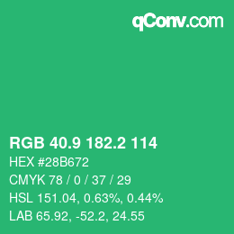カラーコード: RGB 40.9 182.2 114 | qconv.com