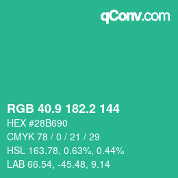 カラーコード: RGB 40.9 182.2 144 | qconv.com