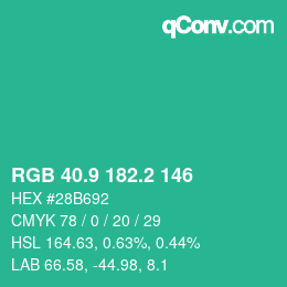 カラーコード: RGB 40.9 182.2 146 | qconv.com