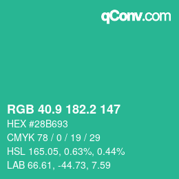 カラーコード: RGB 40.9 182.2 147 | qconv.com
